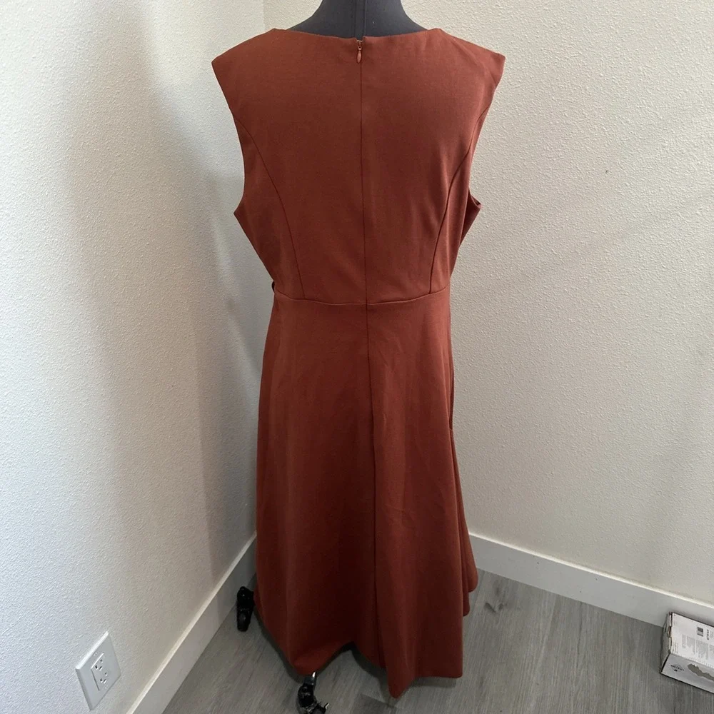 Fehaute Women's Sleeveless Draped Front Detail AssymetriicMidi Dress Rust Sz 12 - Picture 7 of 11